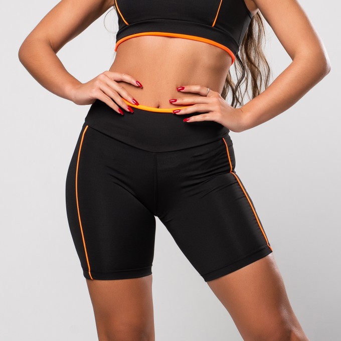Bermuda Fitness Vivo Preto Laranja