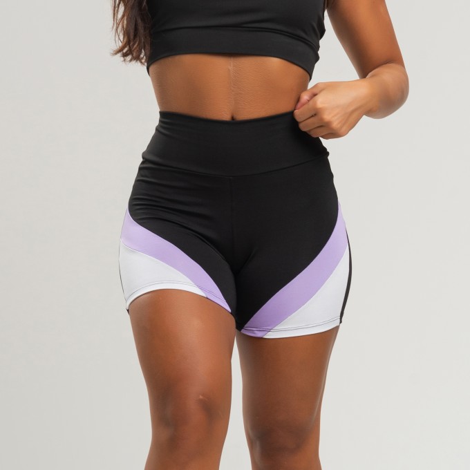 Short Fitness Feminino com Recorte em Duas Cores Lilás