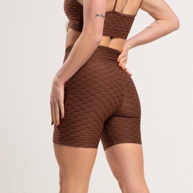Short Básico Bolha Wave Marrom