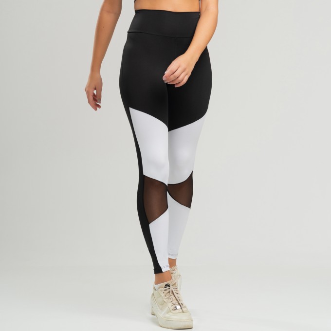 Calça Com Tela Frontal Move Preto com Branco