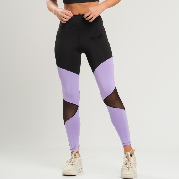 Calça Com Tela Frontal Move Preto com Lilás