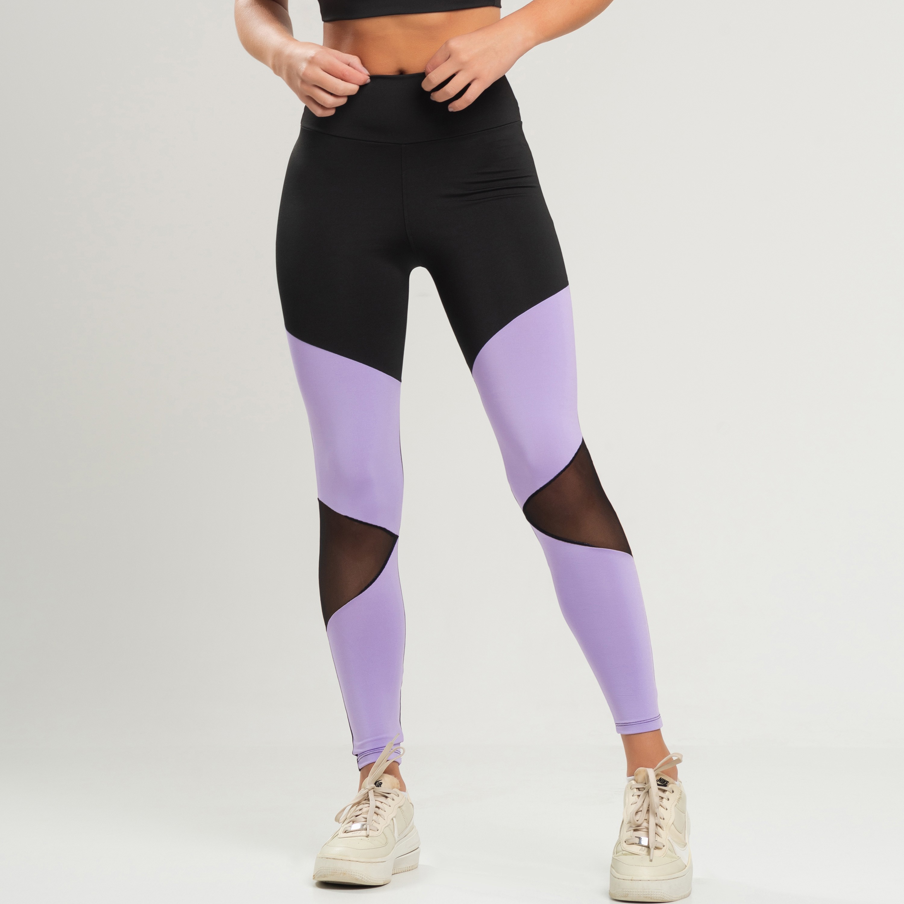 Calça Com Tela Frontal Move Preto com Lilás