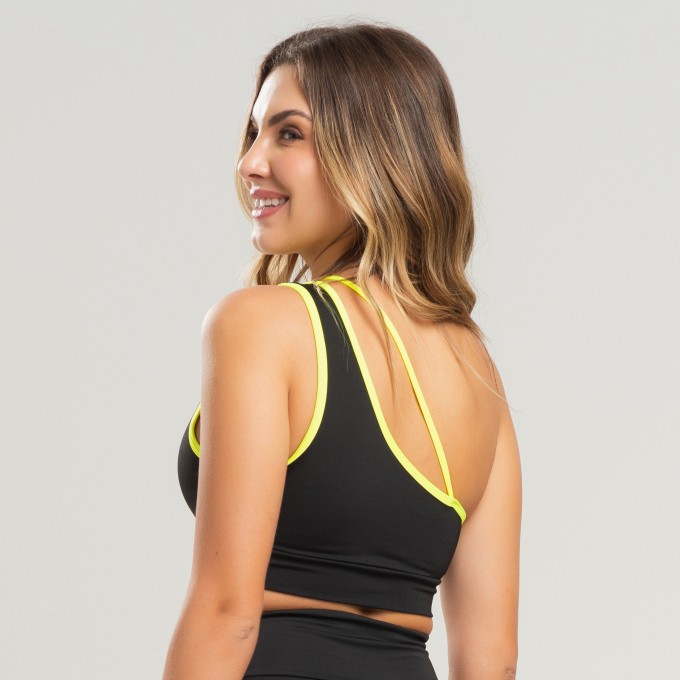 Top Fitness Up Preto Com Amarelo Neon