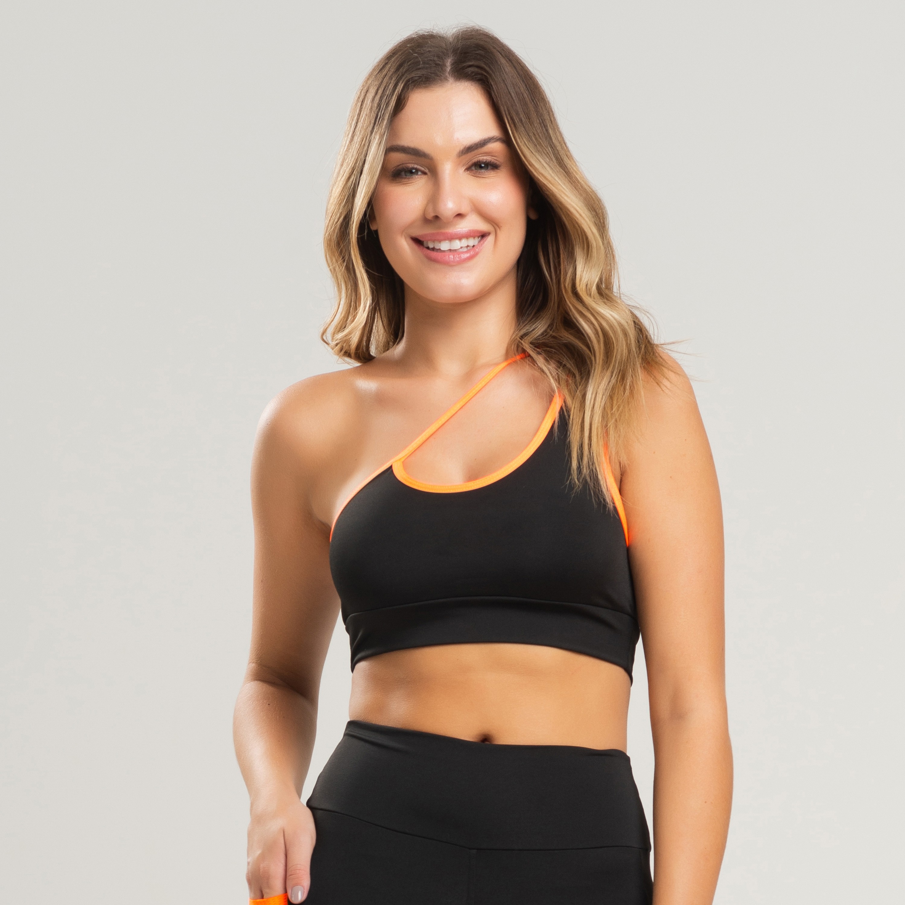 Top Fitness Up Preto Com Laranja Neon