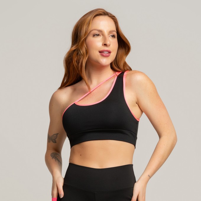 Top Fitness Up Preto Com Rosa Neon