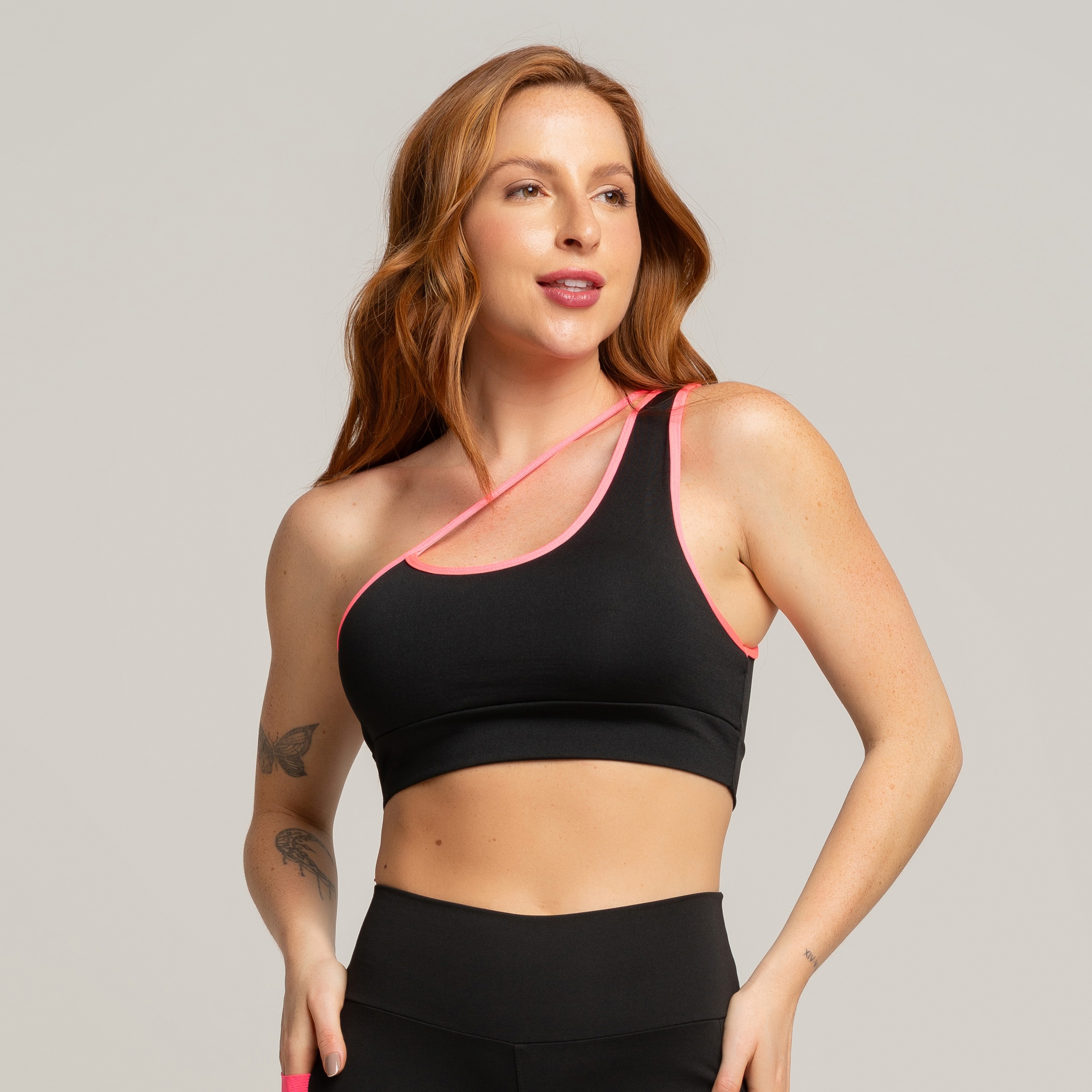 Top Fitness Up Preto Com Rosa Neon