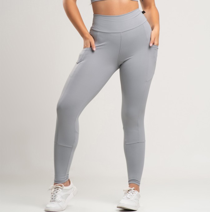 Calça Legging Fitness Feminina Básica Com Bolso Mescla