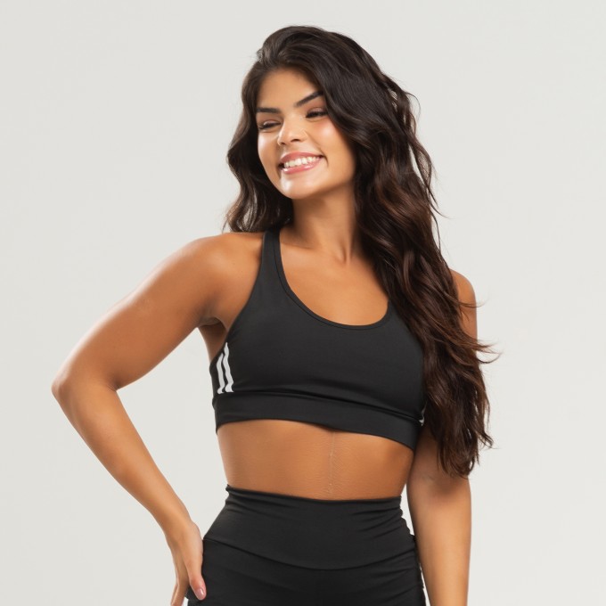 Top Fitness Duas Listras Preto Branco