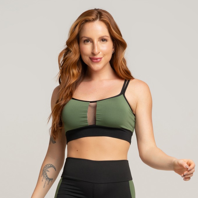 Top Fitness Detalhe Em Tela Frontal Move Preto Militar