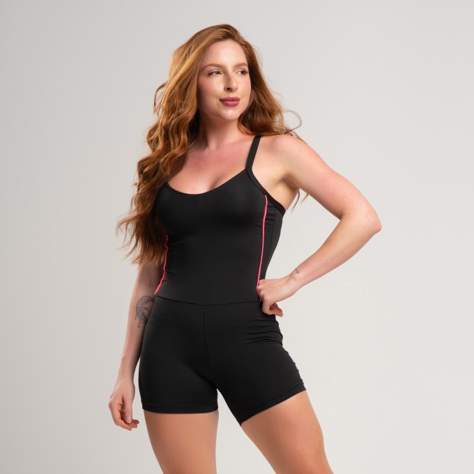 Macaquinho Academia Fitness Com Detalhe Vivo Na Lateral Rosa