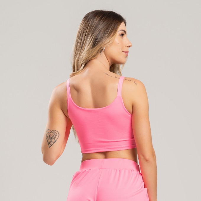 Top Cropped Embutido Rosa
