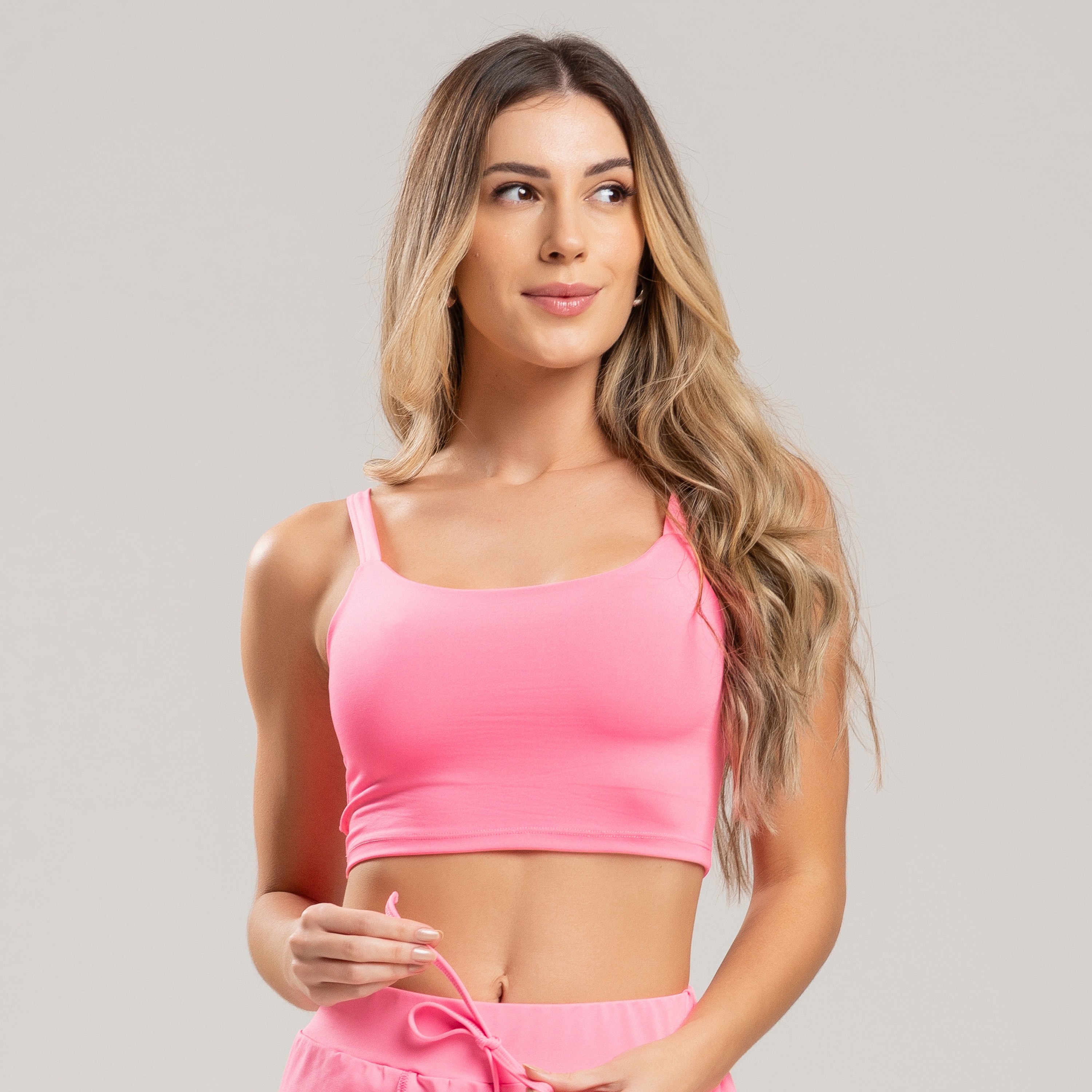 Top Cropped Embutido Rosa