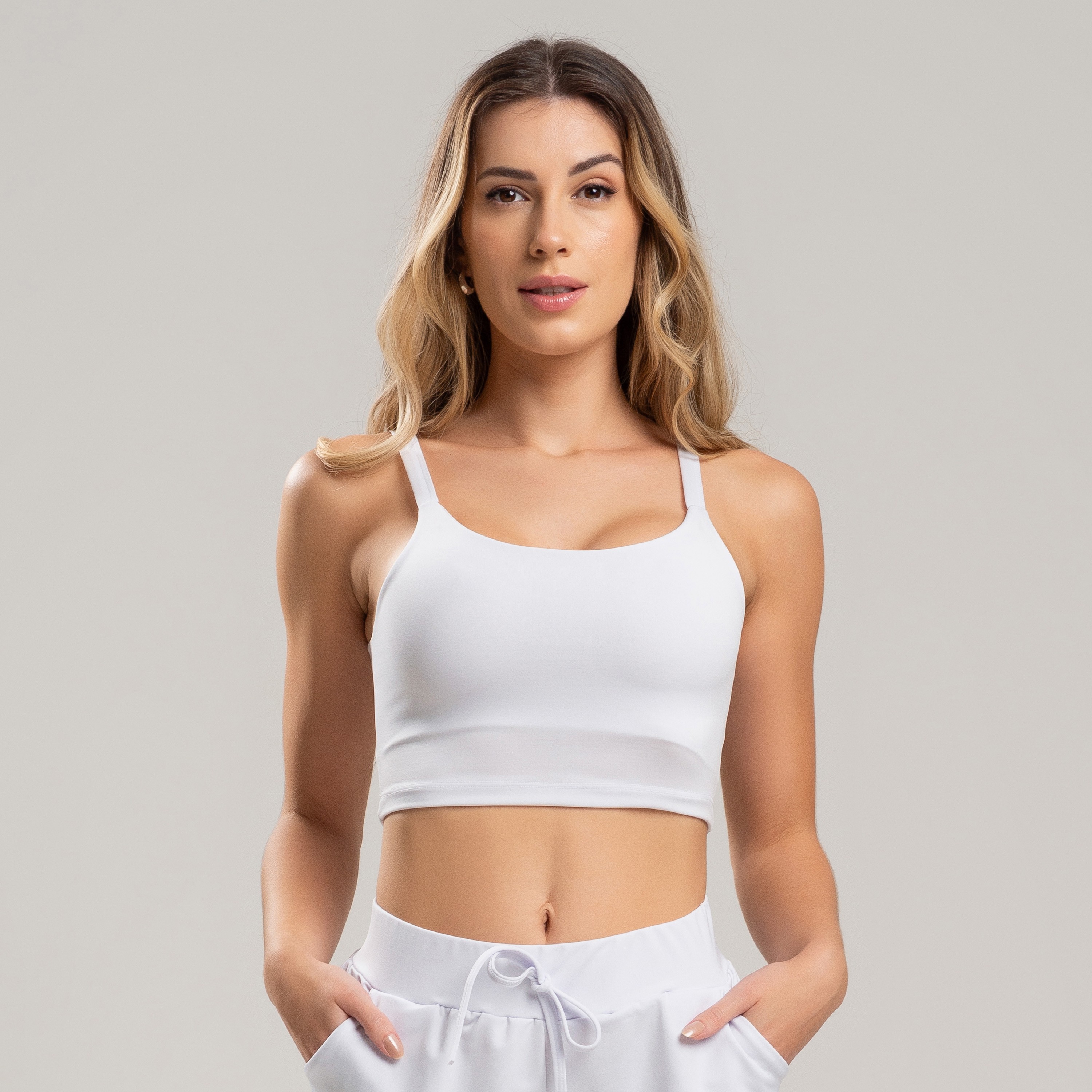 Top Cropped Embutido Branco