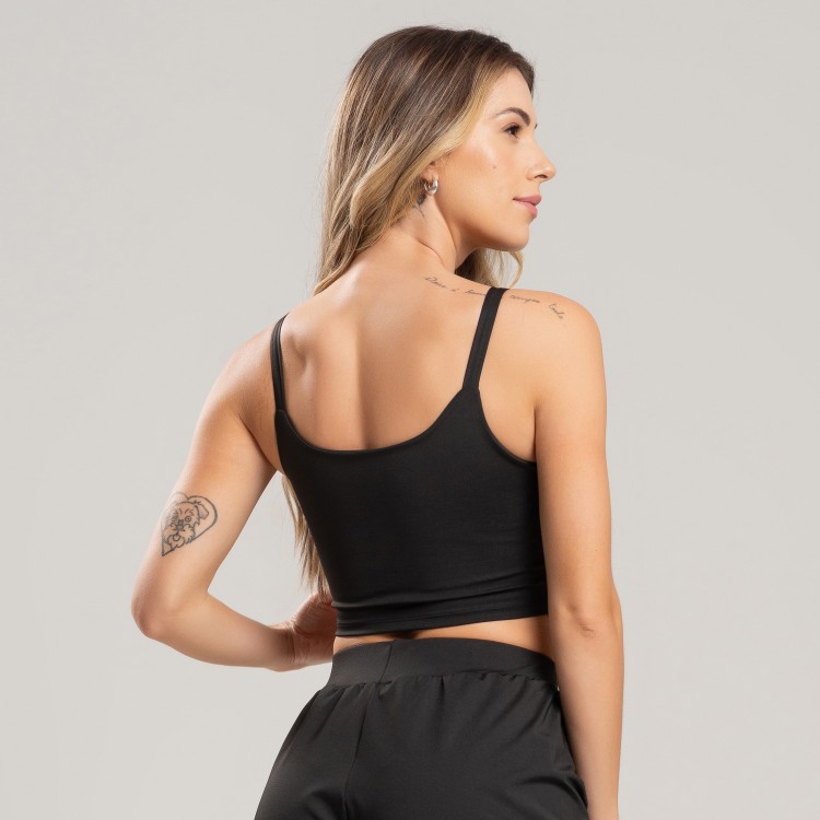 Top Cropped Embutido Preto