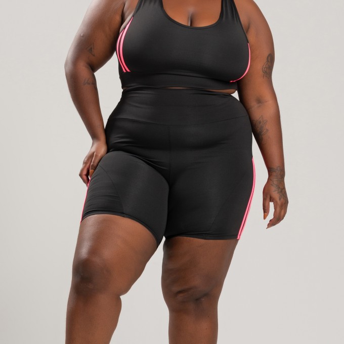 Short Duas Listras Rosa Plus size