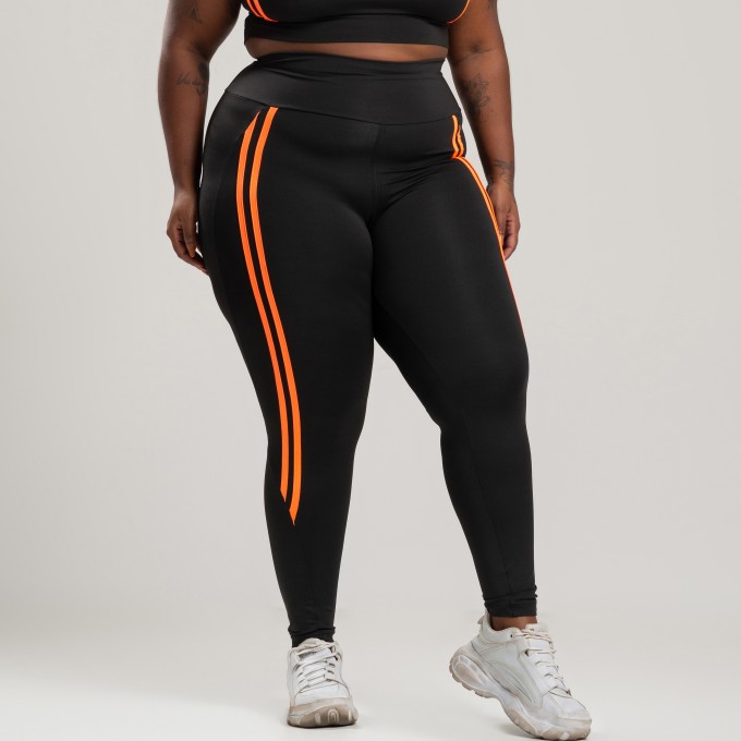 Calça Legging Duas Listras Laranja Plus Size