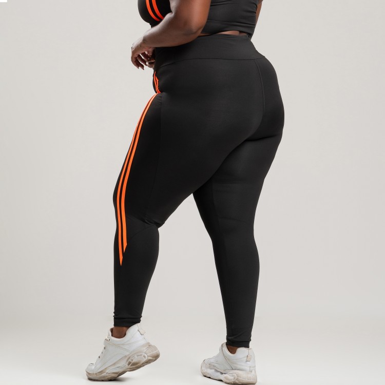 Calça Legging Duas Listras Laranja Plus Size