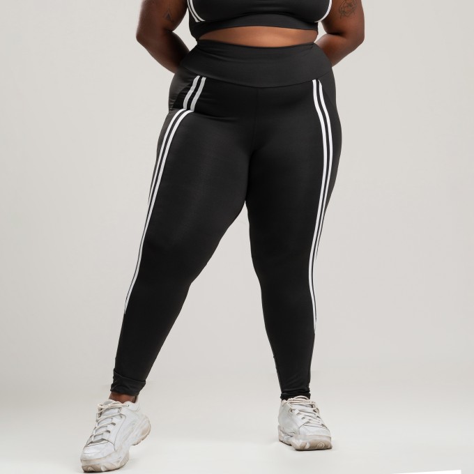 Calça Legging Duas Listras Branco Plus Size