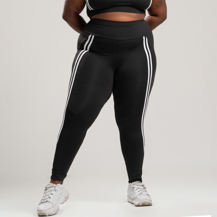 Calça Legging Duas Listras Branco Plus Size