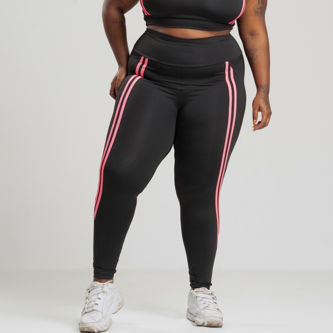 Calça Legging Duas Listras Rosa Plus Size