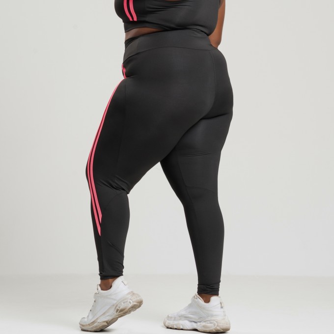 Calça Legging Duas Listras Rosa Plus Size