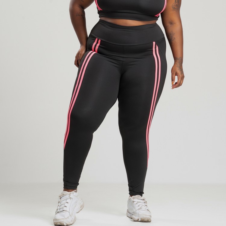 Calça Legging Duas Listras Rosa Plus Size