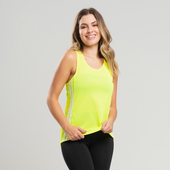 Regata Amarelo Neon Com Detalhe Duas Listras Na Lateral