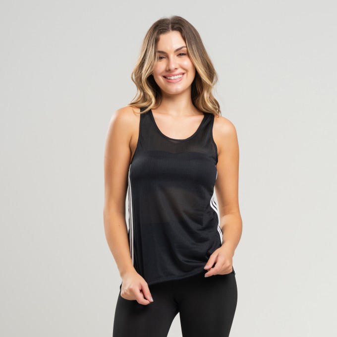Regata Preta Com Detalhe Duas Listras Na Lateral