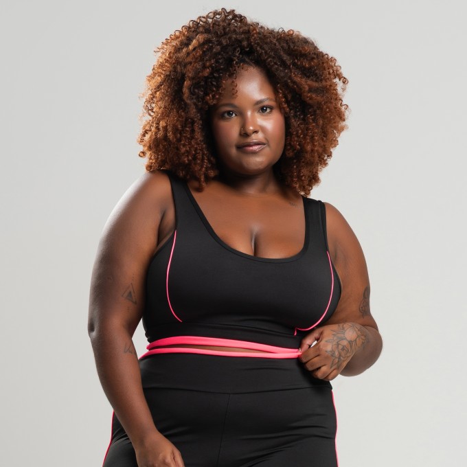 Top Nadador Plus Size com Detalhe em Vivo Rosa Neon