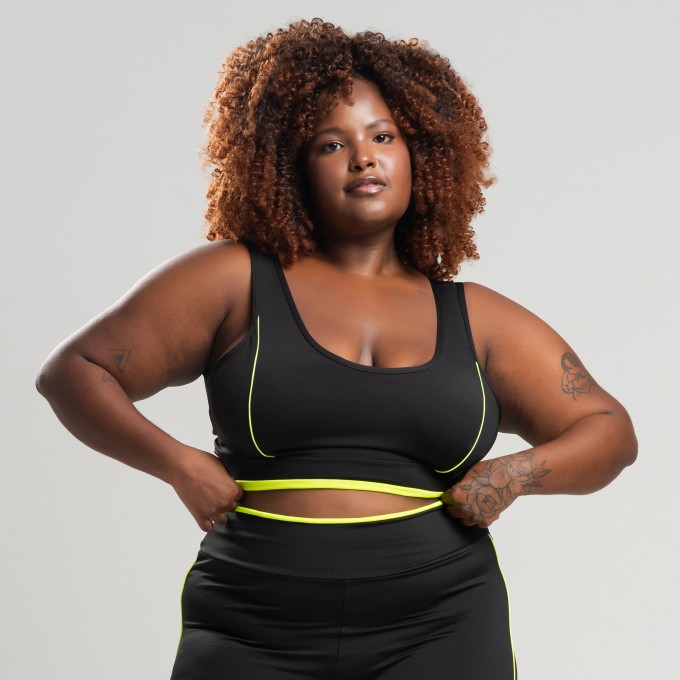 Top Nadador Plus Size com Detalhe em Vivo Amarelo Neon