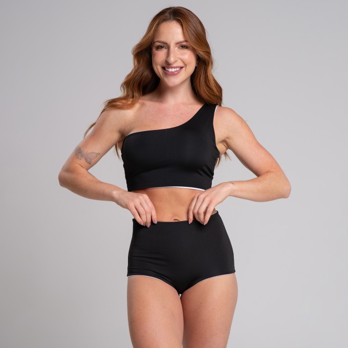 Conjunto Biquíni Hot Pant Dupla Face Preto e Branco