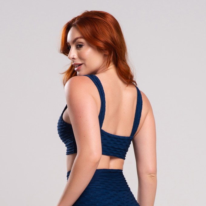 Top Alça Fitness Feminino Wave Marinho