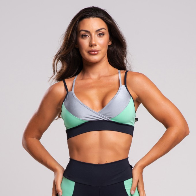 Top Fitness Alcinha Feminino Com Recortes em Cores