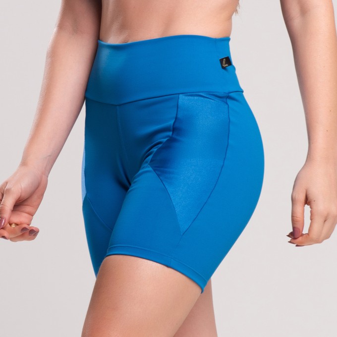 Short Feminino Fitness Marine com Recortes em Tecido Brilhoso