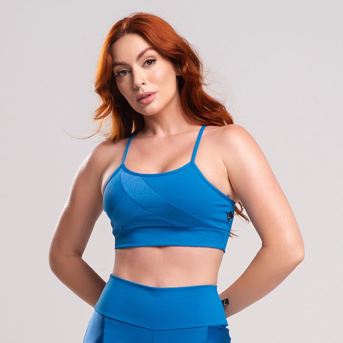 Top Alcinha Feminino Marine com Recortes em Tecido Brilhoso