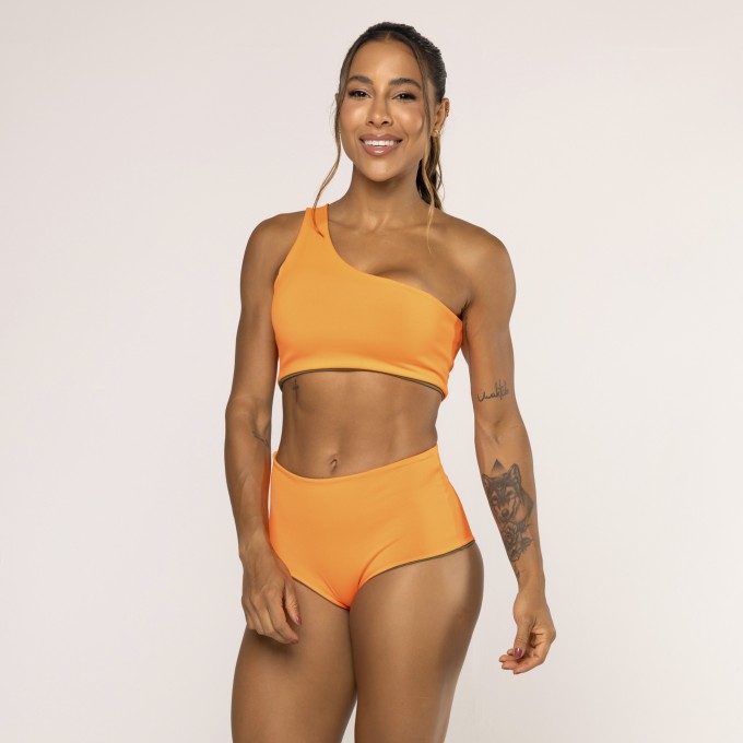 Conjunto Biquíni Hot Pant Dupla Face Verde e Laranja
