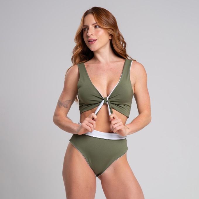Conjunto Biquíni Hot Pant Dupla Face Branco e Militar
