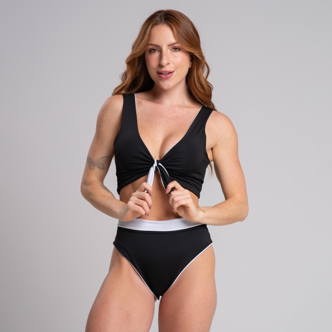 Conjunto Biquíni Hot Pant Dupla Face Preto e Branco