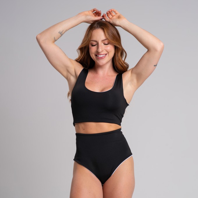 Conjunto Biquíni Hot Pant Dupla Face Preto e Branco