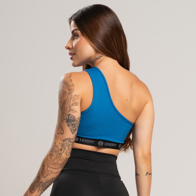 Top Feminino Fitness Cruzado no Ombro - Marine