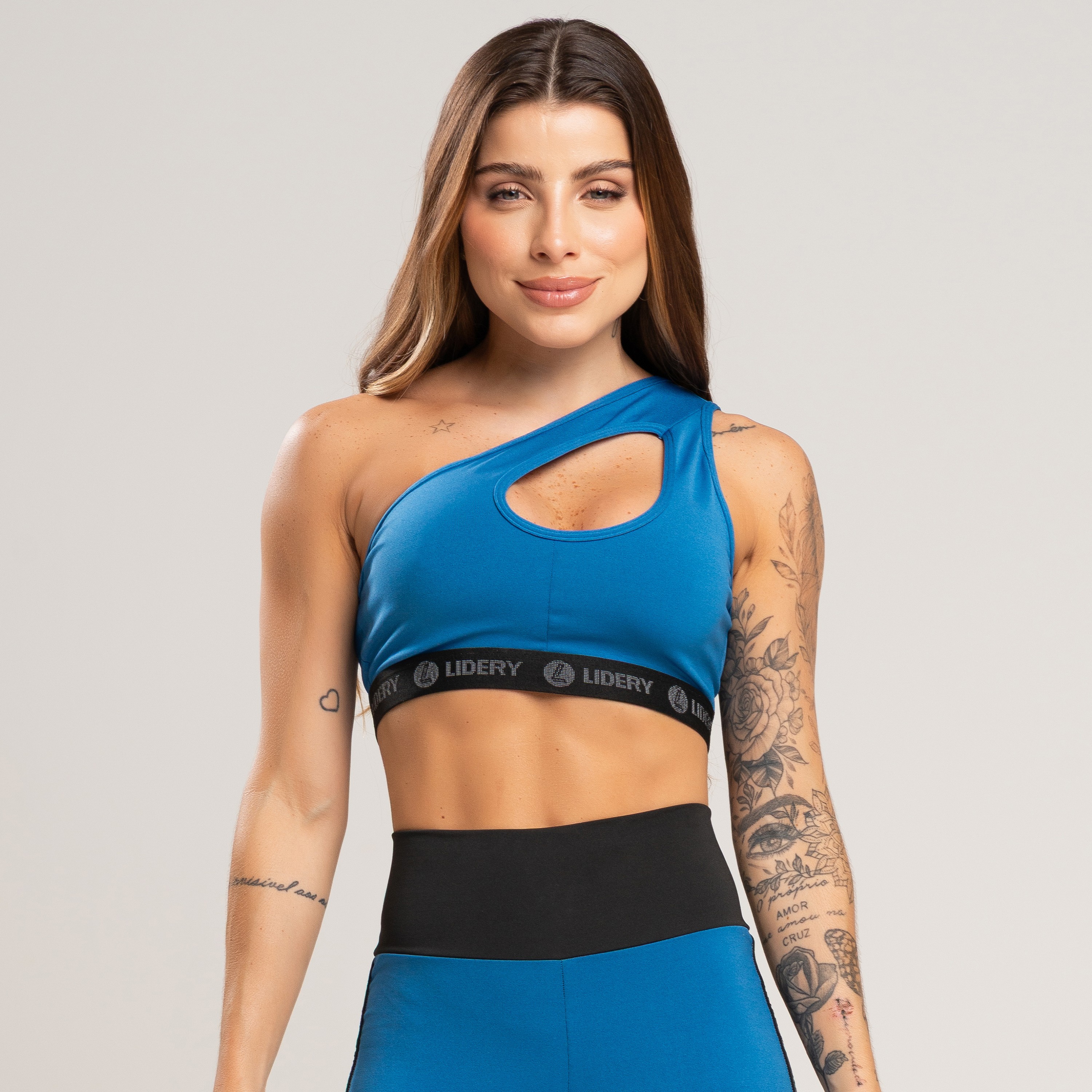 Top Feminino Fitness Cruzado no Ombro - Marine