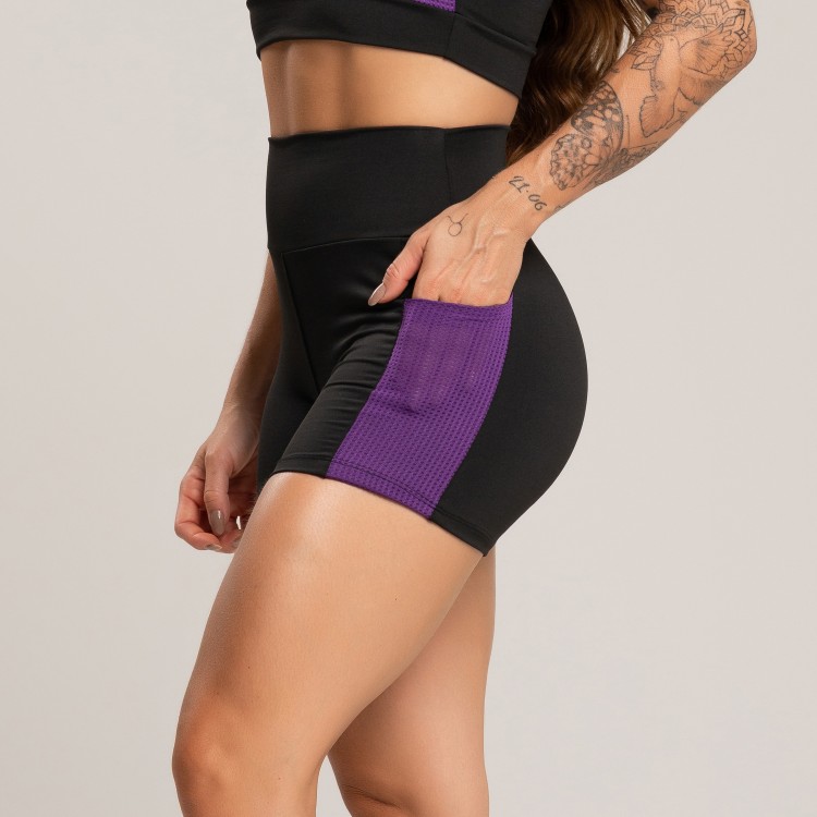 Short Fitness Up Com Bolso Preto com Ipê