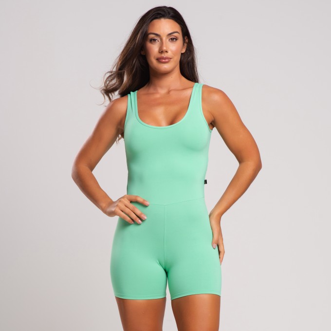 Macaquinho Fitness Feminino Básico em Poliamida - Old Mint