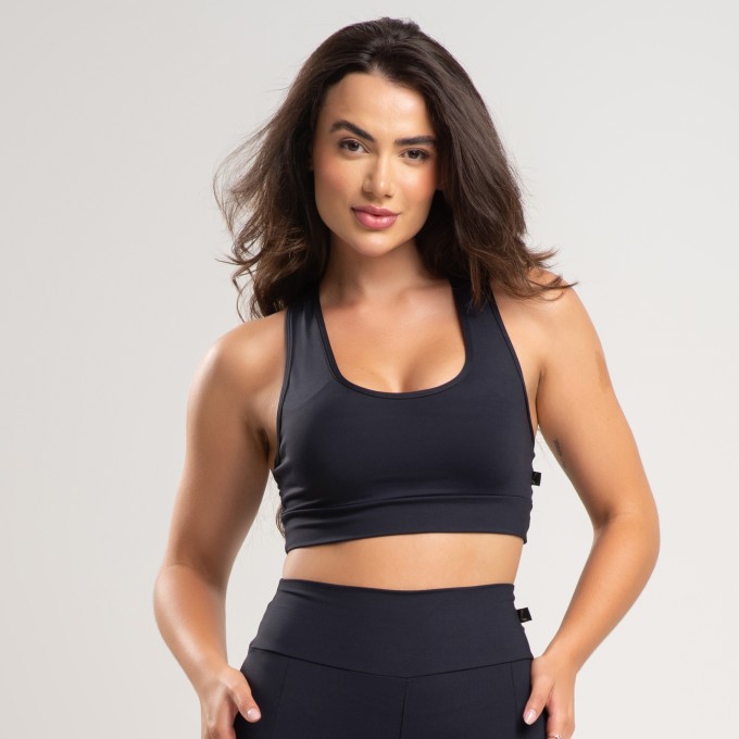 Top Fitness Feminino Básico Nadador Com Bolso Preto