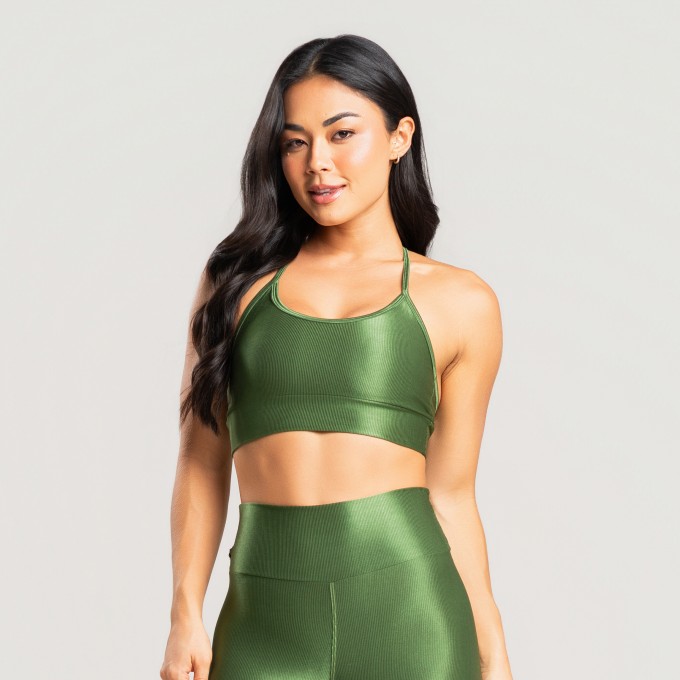Top fitness feminino academia canelado brilhoso verde