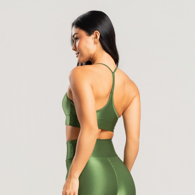 Top fitness feminino academia canelado brilhoso verde