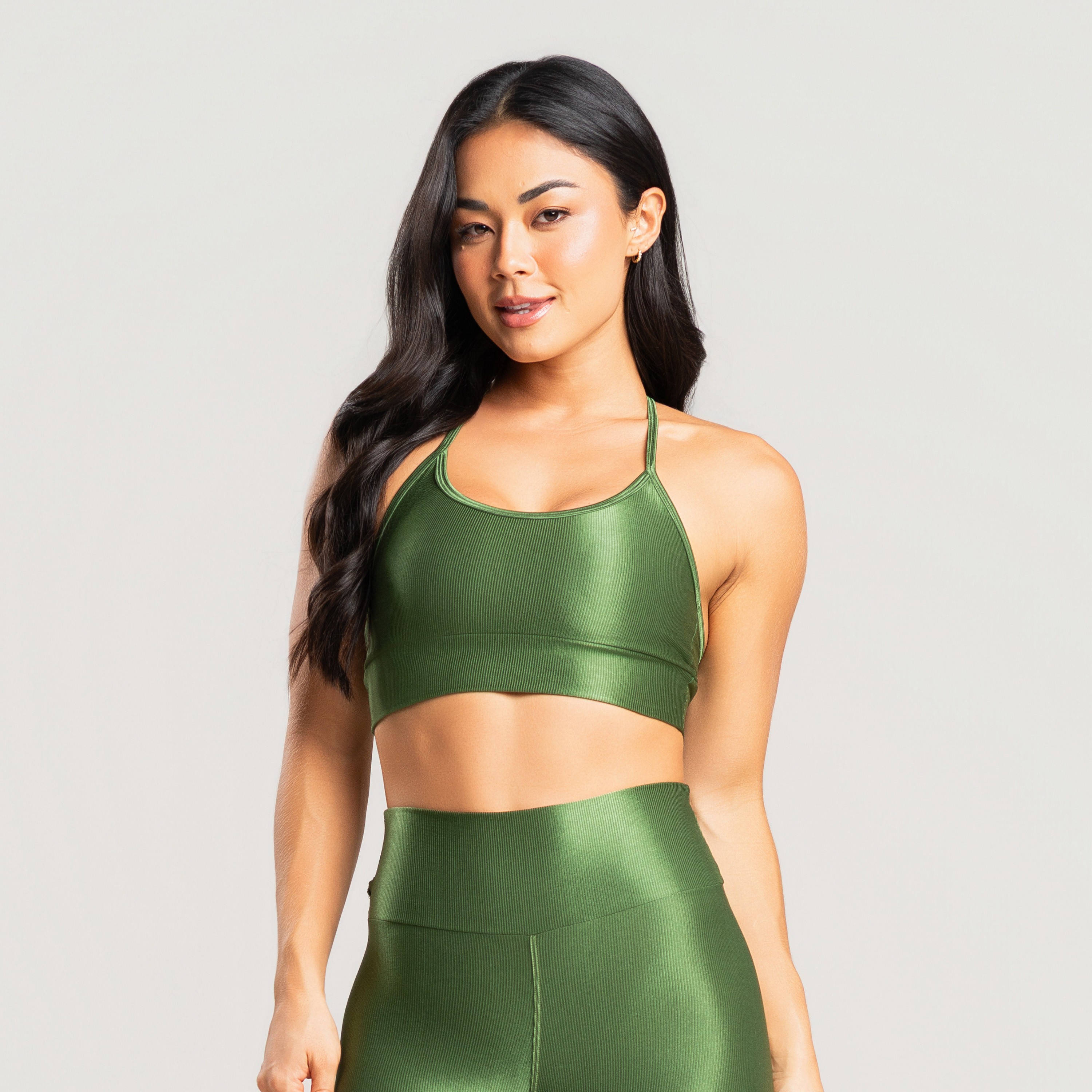Top fitness feminino academia canelado brilhoso verde
