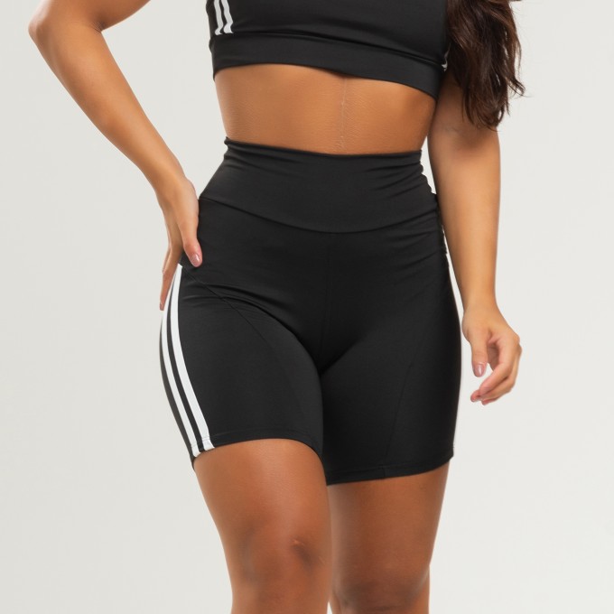 Short Fitness Duas Listras Preto Branco