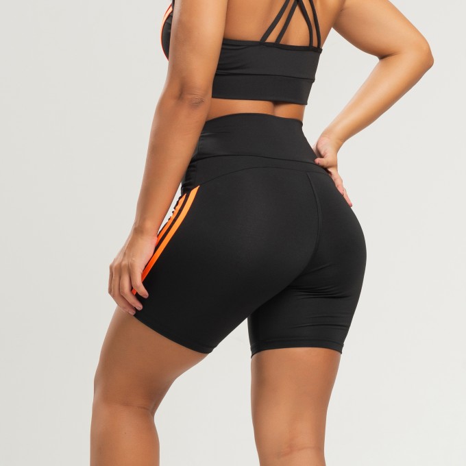 Short Fitness Duas Listras Preto Laranja