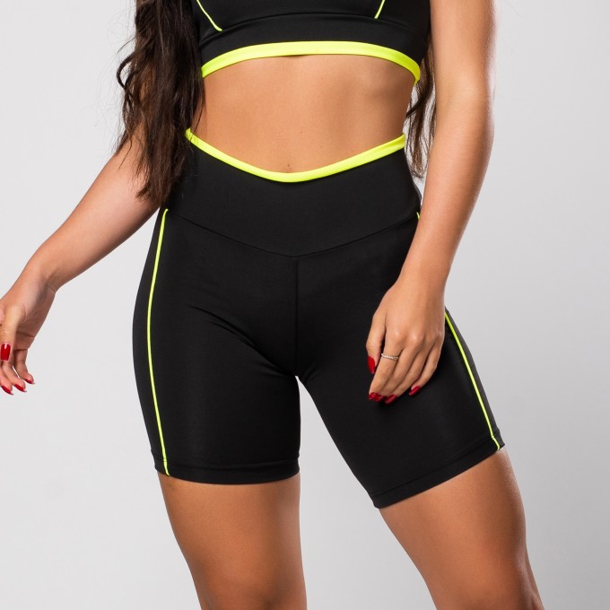 Bermuda Fitness Vivo Preto Amarelo